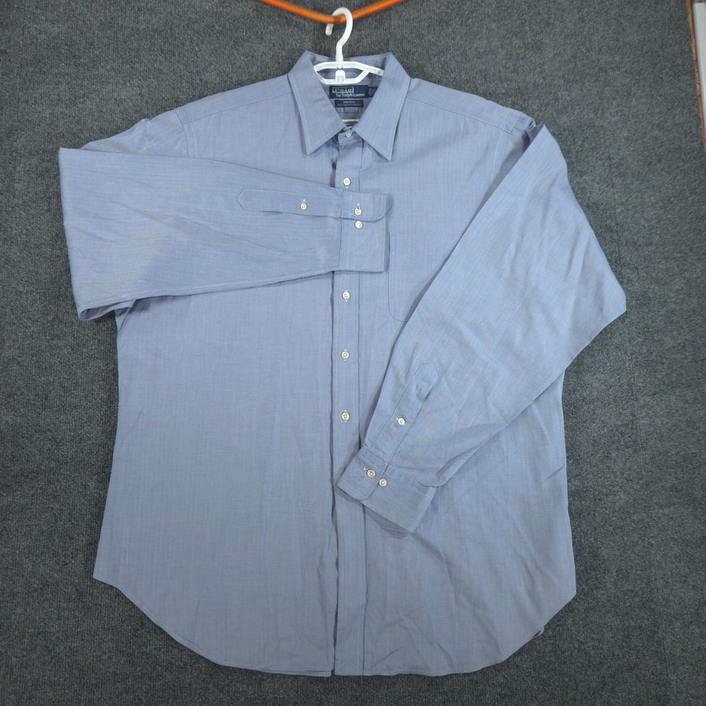 Polo Ralph Lauren Mens Andrew Solid Blue Shirt 17.5 36/37 Classic Work Office